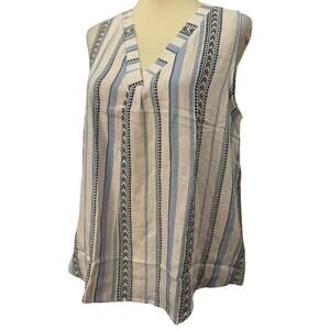 Mine Woven Sleeveless Top, Blue/White/Black, Size Large, NWOT